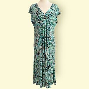 Jones New York Dress Women’s Speckled Print Empire Waist Midi Dress 14 Green